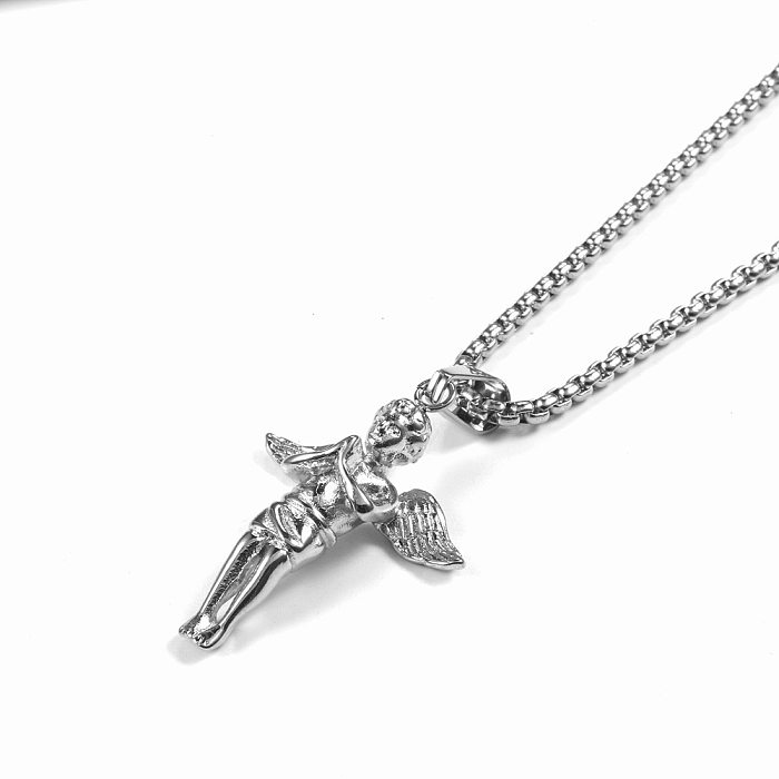 Hip-Hop Retro Punk Angel Stainless Steel Plating Pendant Necklace