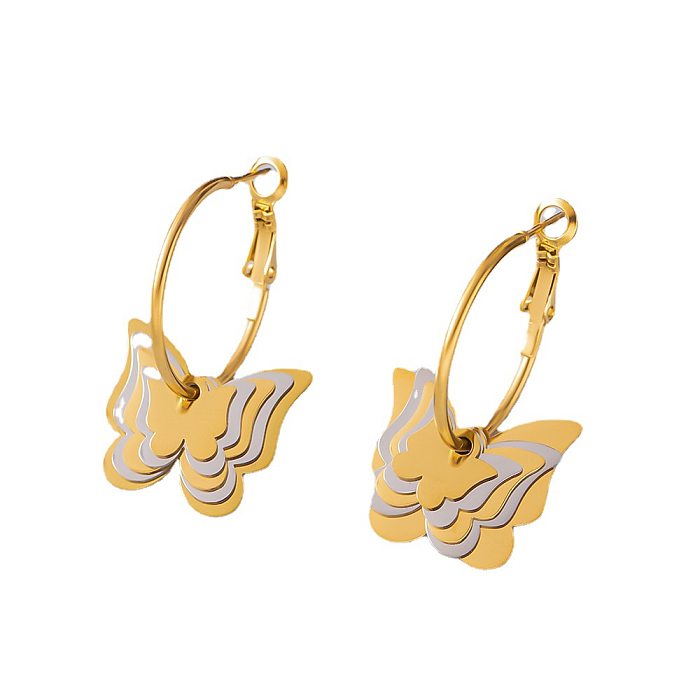 1 Paar Ohrringe im IG-Stil mit Dreieck-Stern-Schmetterlingsbeschichtung aus Edelstahl mit 18-Karat-Vergoldung