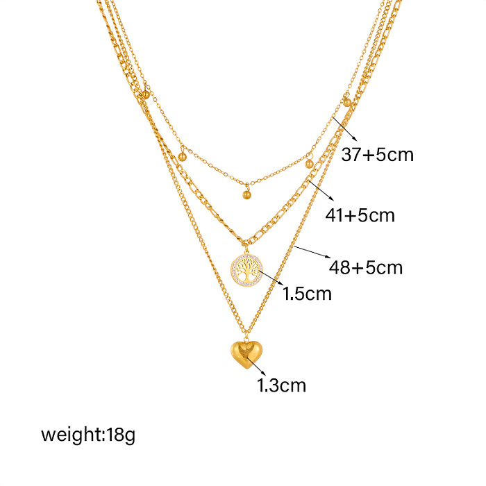 Mehrschichtige Halsketten in Herzform mit Retro-Baum-Edelstahlbeschichtung und 18-Karat-Vergoldung