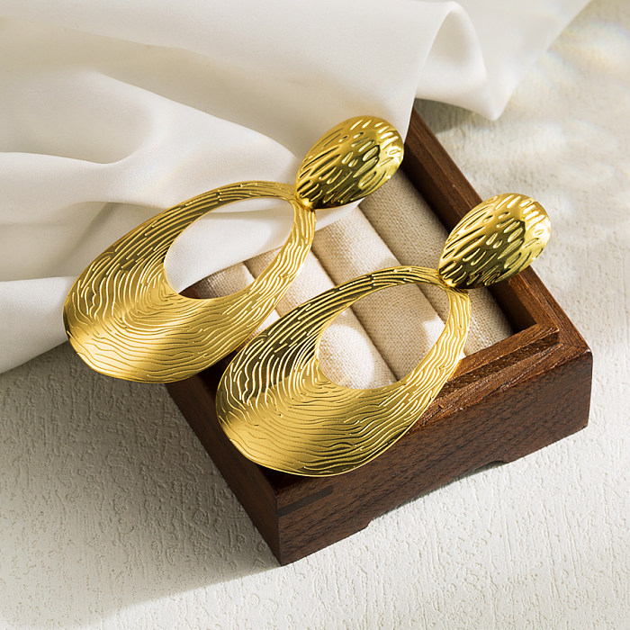 1 par de pendientes colgantes chapados en oro de acero inoxidable irregulares con flores ovaladas cuadradas artísticas de estilo Vintage de estilo Simple