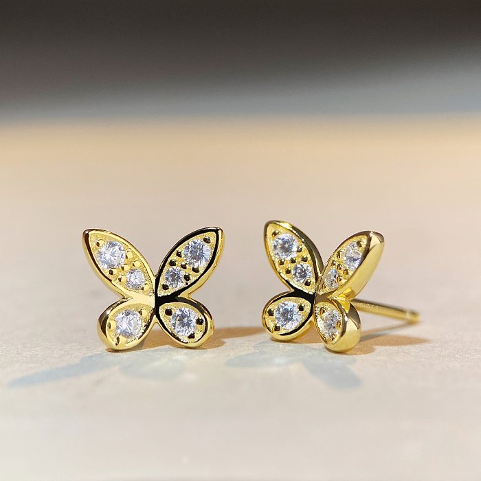 1 Pair Sweet Butterfly Inlay Sterling Silver Moissanite Ear Studs