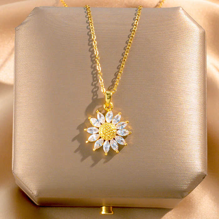 Collar con colgante de diamantes de imitación de acero inoxidable con flor en forma de corazón a la moda