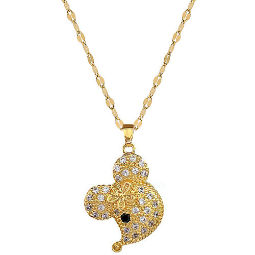 Simple Style Flower Stainless Steel  Copper Inlay Zircon Pendant Necklace