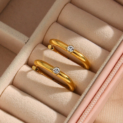 Lady U Shape Stainless Steel  Earrings Plating Zircon Stainless Steel  Earrings