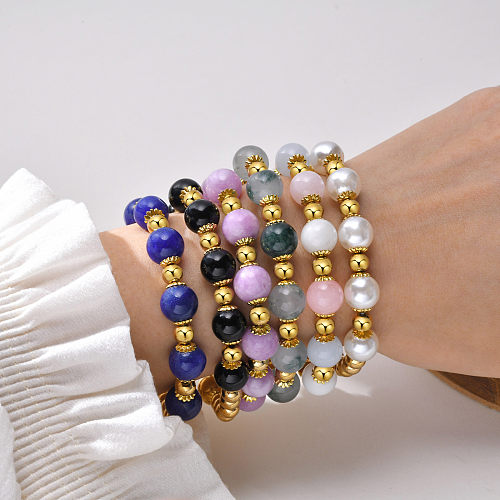 Vintage-Stil, einfacher Stil, römischer Stil, geometrische Edelstahl-Perlenarmbänder