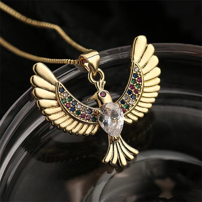 IG Style Peace Dove Bird Copper Inlay Zircon Necklace
