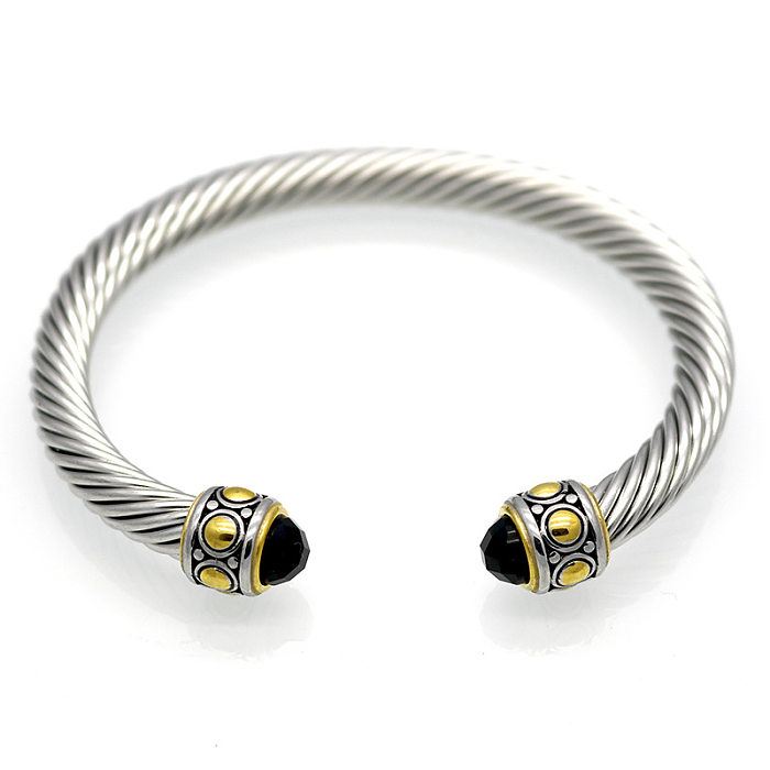 Bracelet rétro géométrique en titane et acier avec incrustation de strass