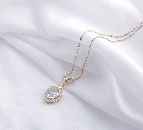 Elegante romântico quadrado coração forma flor chapeamento de aço inoxidável inlay zircão banhado a ouro pingente colar