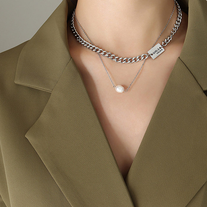 Collier rétro géométrique en acier inoxydable, colliers de perles en acier inoxydable