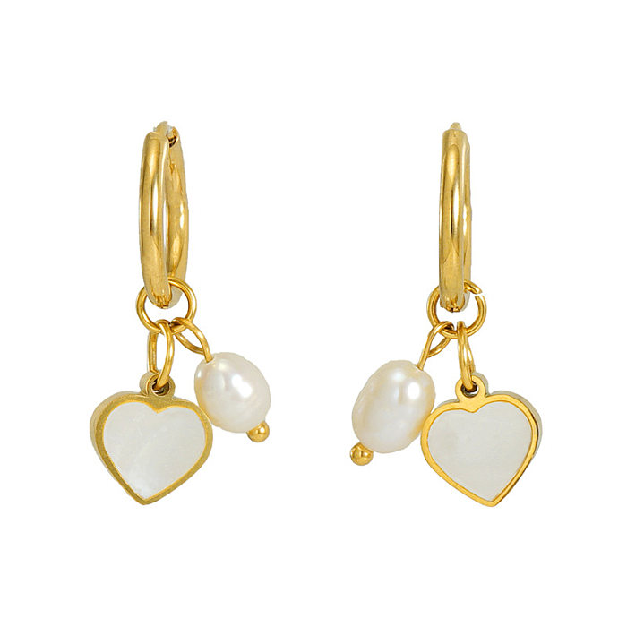 Fashion Heart Shape Stainless Steel Pearl Plating Drop Earrings 1 Pair