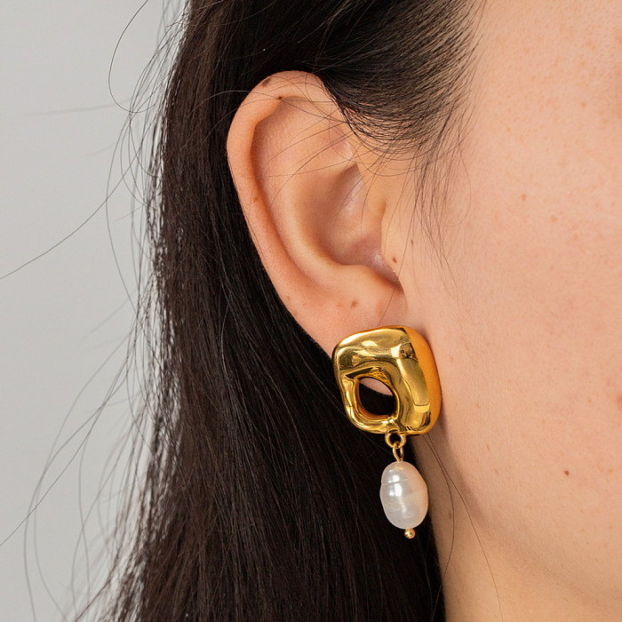 1 Pair Elegant Irregular Irregular Plating Stainless Steel  Freshwater Pearl 18K Gold Plated Drop Earrings