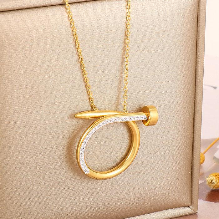 Casual Modern Style Nail Stainless Steel  Stainless Steel Plating Inlay Zircon 18K Gold Plated Pendant Necklace