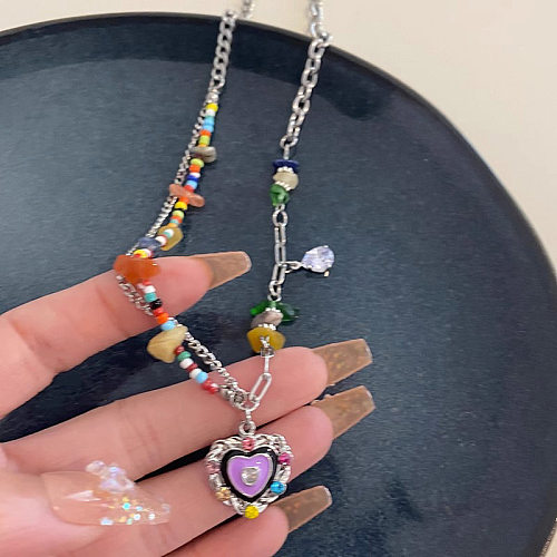 Simple Style Star Heart Shape Butterfly Stainless Steel Beaded Plating Inlay Zircon Pendant Necklace