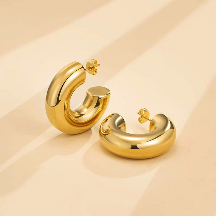 1 Pair Nordic Style French Style C Shape Plating Stainless Steel  18K Gold Plated Ear Studs