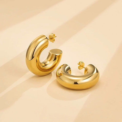 1 Pair Nordic Style French Style C Shape Plating Stainless Steel  18K Gold Plated Ear Studs