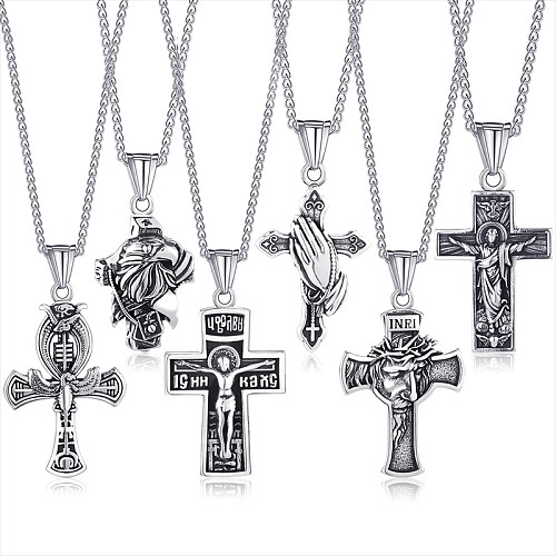 Retro Punk Human Cross Hand Stainless Steel  Pendant Necklace