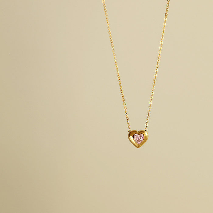 1 pieza de collar con colgante de circón con incrustaciones chapadas en acero inoxidable con forma de corazón a la moda