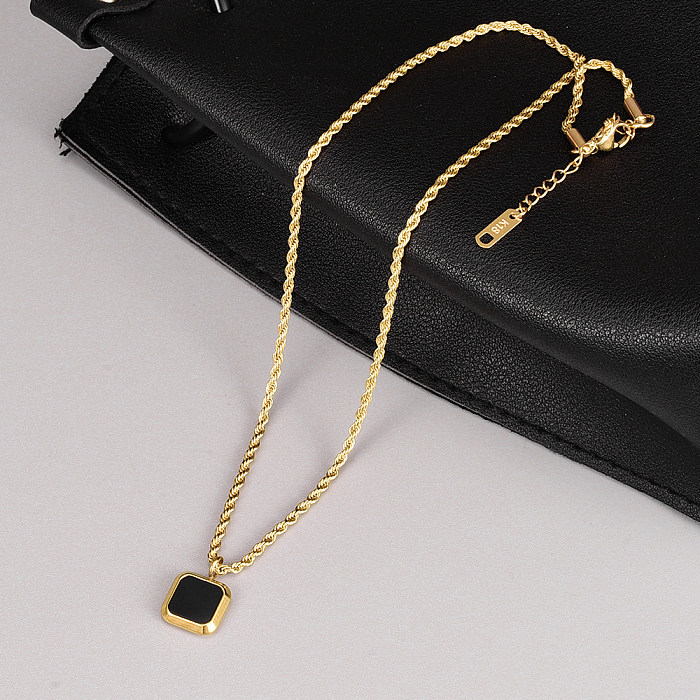 Retro Square Stainless Steel Pendant Necklace Shell Stainless Steel  Necklaces