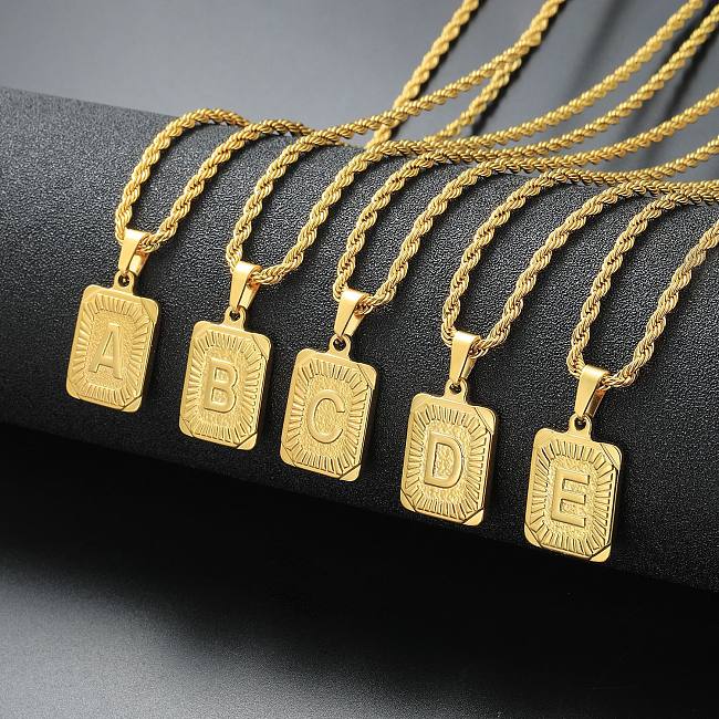 Collier en acier inoxydable à pendentif carré avec lettre de mode