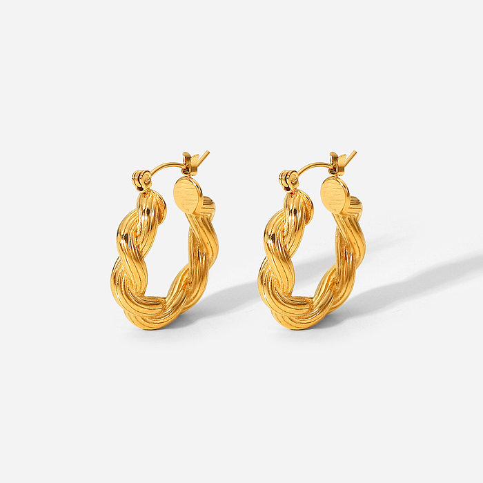 Fashion Creative 18K Gold-plated Stainless Steel  Double-strand Twist Rib C-shaped Earrings