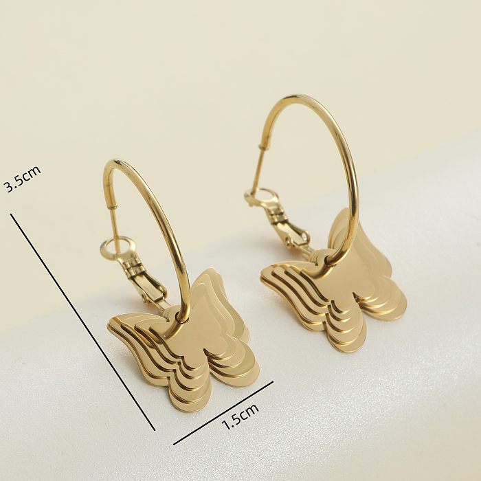 1 paire de boucles d'oreilles pendantes en acier inoxydable, Style Vintage, couleur unie, papillon