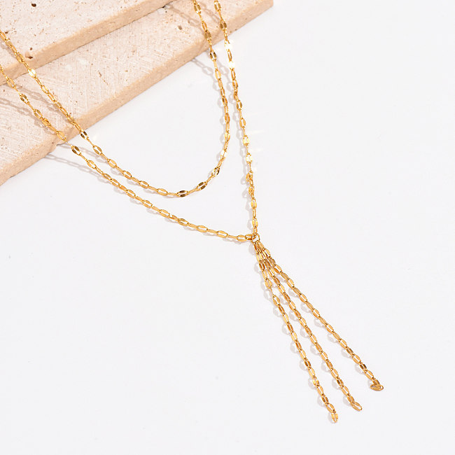Sexy Solid Color Stainless Steel  Tassel Plating 14K Gold Plated Layered Necklaces