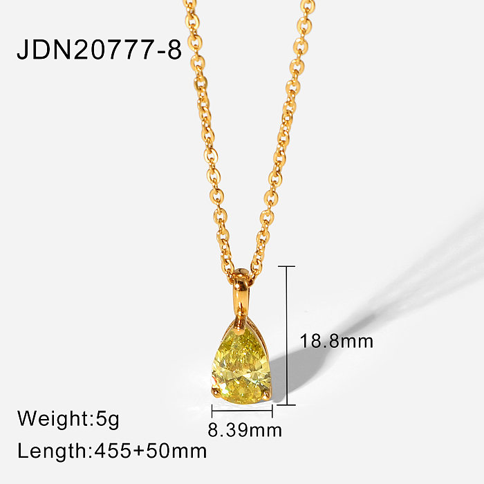 Colar simples com pingente em forma de gota de aço inoxidável com zircão colorido banhado a ouro 18K