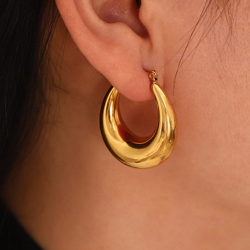 1 paire de boucles d'oreilles géométriques simples en acier inoxydable plaqué or 18 carats, couleur unie