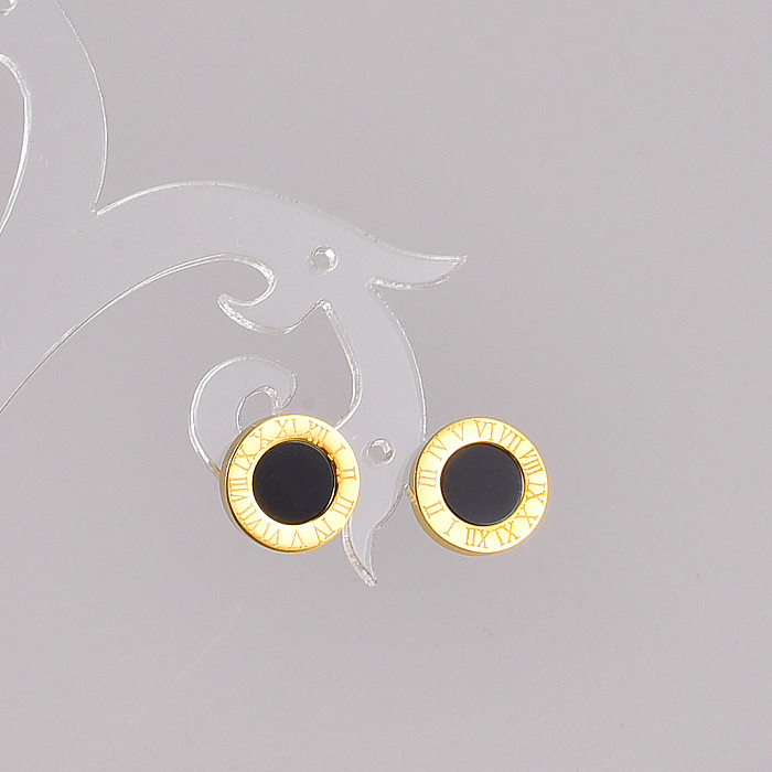 Retro Round Stainless Steel Plating Ear Studs 1 Pair