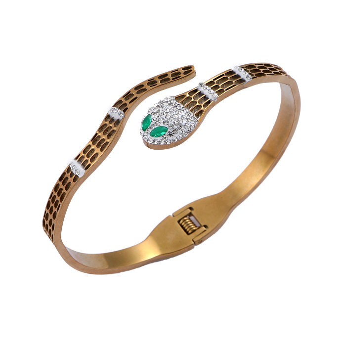 INS Style Rétro Nouveauté Serpent Titane Acier Plaqué Diamant Plaqué Or 18 Carats Bracelet