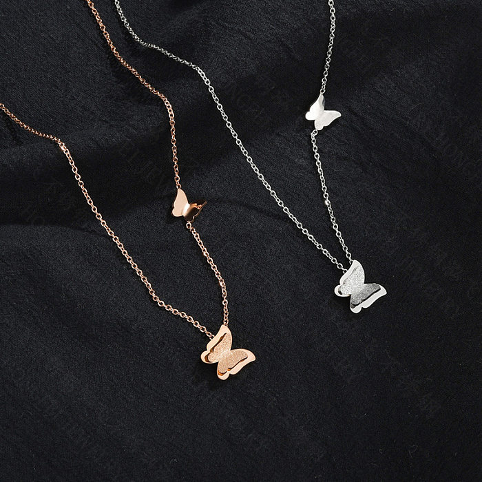 South Korea  New Exquisite Simple Small Butterfly Necklace Stainless Steel Super Fairy Frosted Double Clavicle Necklace Wholesale jewelry