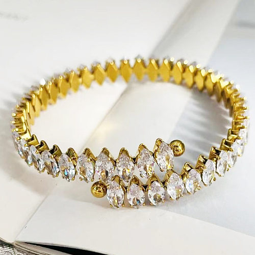Streetwear Solid Color Stainless Steel Inlay Zircon Bangle