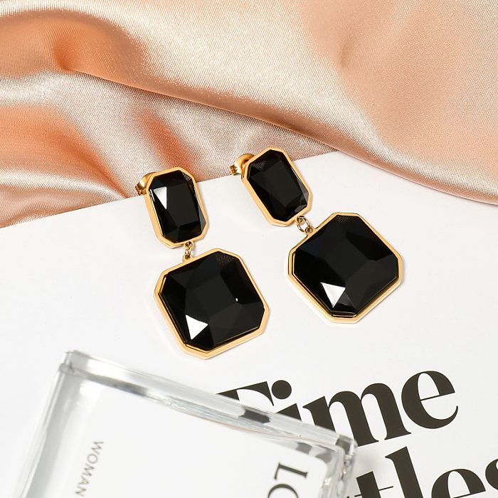 1 Pair Vacation Sweet Square Heart Shape Plating Inlay Stainless Steel  Zircon Gold Plated Drop Earrings