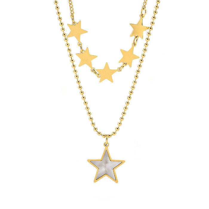 Streetwear Star Stainless Steel Plating Inlay Shell Layered Necklaces