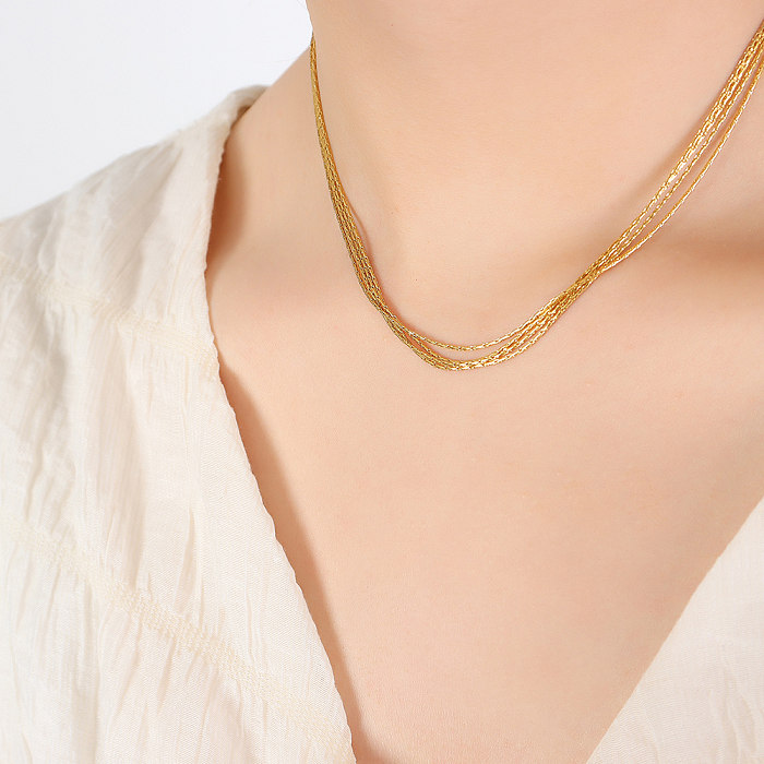 Basic Simple Style Solid Color Stainless Steel Plating 18K Gold Plated Layered Necklaces