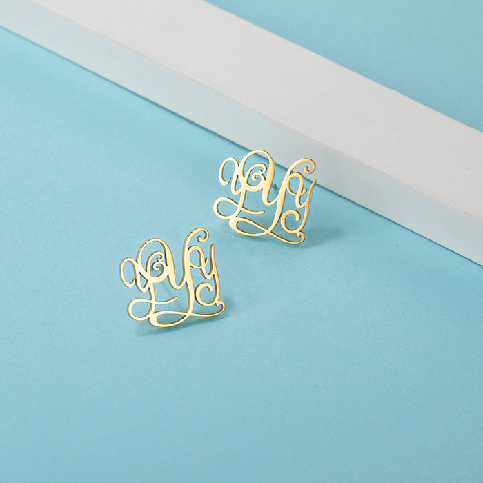 1 Pair IG Style Simple Style Letter Plating Hollow Out Stainless Steel  18K Gold Plated Ear Studs