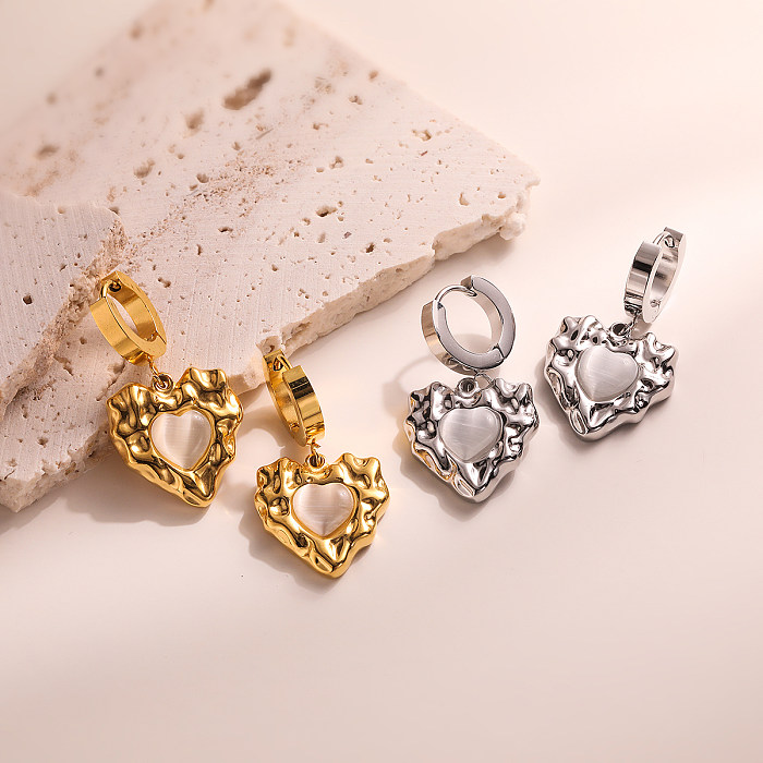 1 Pair IG Style Simple Style Heart Shape Plating Inlay Stainless Steel Artificial Gemstones 18K Gold Plated Drop Earrings
