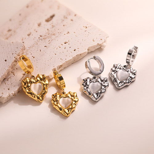 1 par estilo IG estilo simples forma de coração chapeamento incrustação de pedras preciosas artificiais de aço inoxidável 18K brincos banhados a ouro