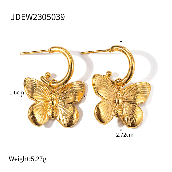 1 par de ganchos para oreja chapados en oro de 18 quilates de acero inoxidable chapado en mariposa estilo IG