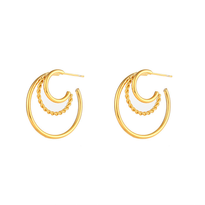 Fashion Stainless Steel  18K Gold Plating Multi-Layer Hollow Twist C Type Earrings