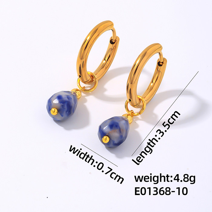 1 Paar moderne, schlichte Ohrringe mit Wassertropfen-Beschichtung, Edelstahl, Naturstein, vergoldet