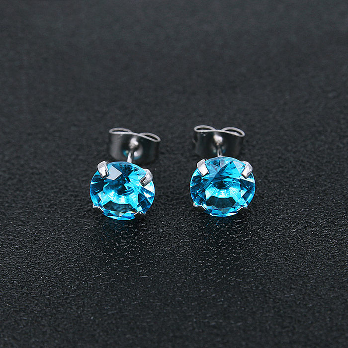 Fashion Round Stainless Steel  Inlay Zircon Earrings 1 Pair