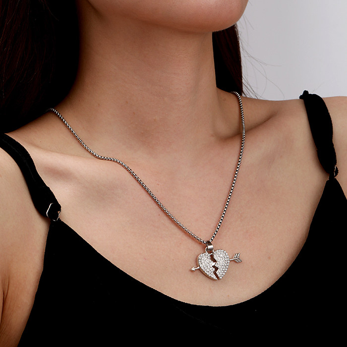 Collier pendentif en acier inoxydable avec strass en forme de cœur, Style coréen Simple, en vrac