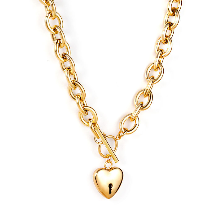 Streetwear Heart Shape Lock Stainless Steel  Plating Pendant Necklace