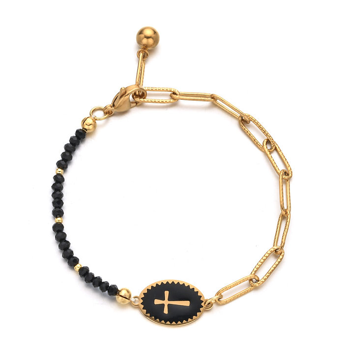 Bracelets plaqués de perles en pierre naturelle en acier inoxydable Sweet Cross