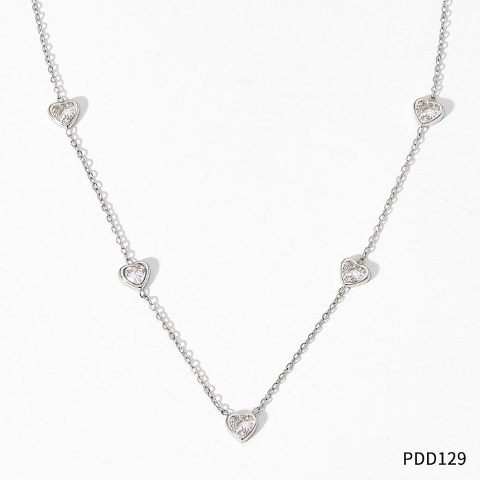 Sweet Heart Shape Stainless Steel  Stainless Steel Plating Inlay Zircon Necklace 1 Piece