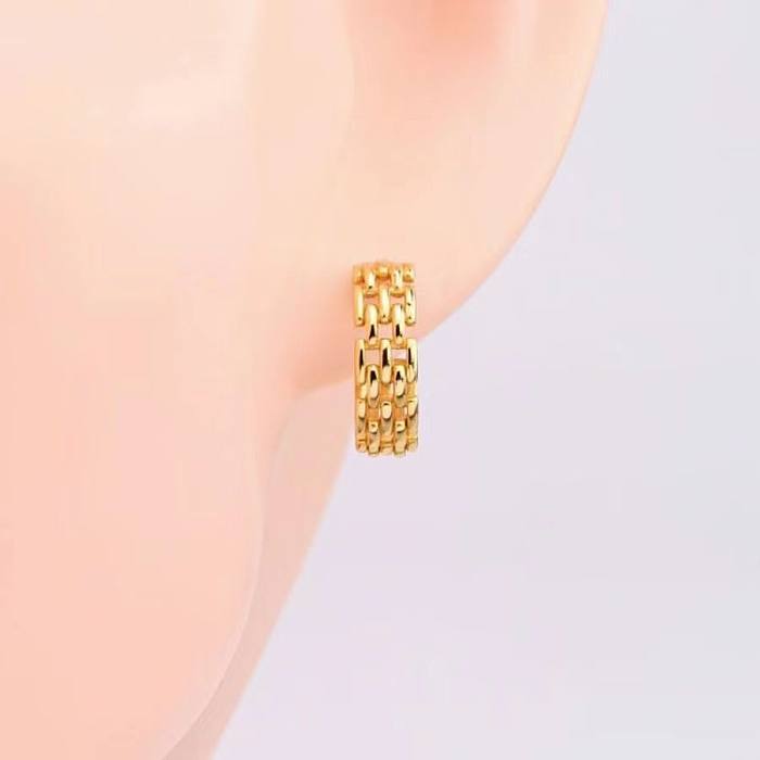 1 paire de boucles d'oreilles élégantes et luxueuses en acier inoxydable plaqué or 18 carats, couleur unie