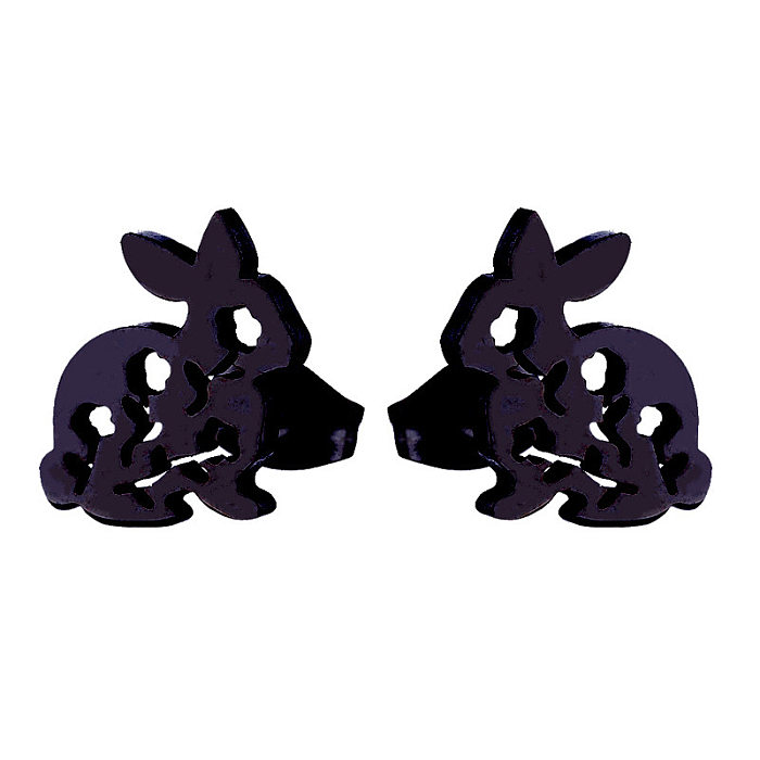 1 par de pendientes chapados en acero inoxidable con diseño de conejo y Animal de estilo japonés