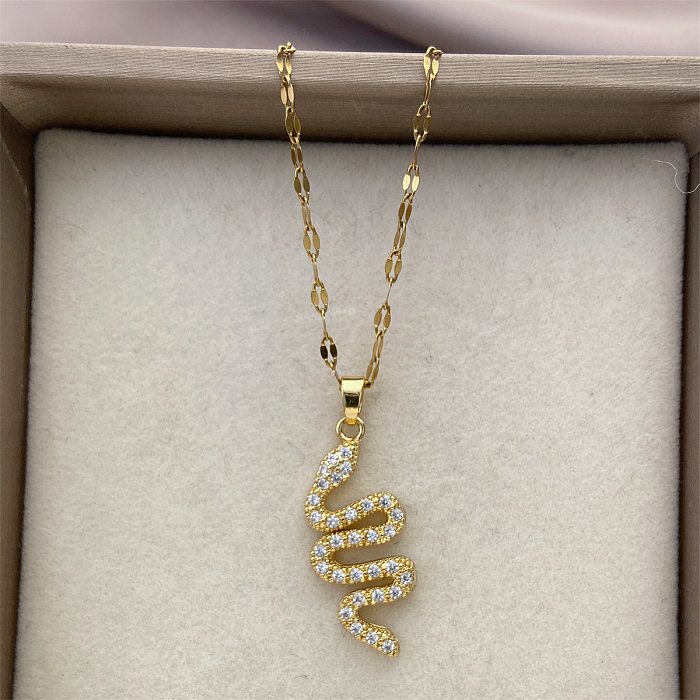 Simple Style Snake Stainless Steel  Inlay Zircon Pendant Necklace
