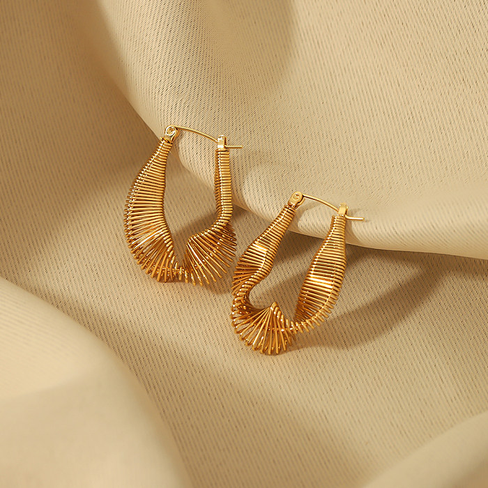 1 Pair IG Style Novelty British Style C Shape The Answer Twist Plating Braid Hollow Out Stainless Steel  18K Gold Plated Hoop Earrings